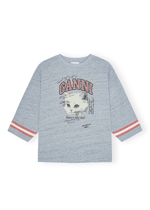 Overdyed cotton melange 3/4 sleeve bluse Baby Blue T4332 Ganni 